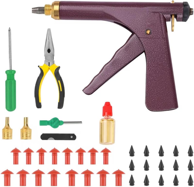 Lenareli Tubeless Tire Gun Puncture Repair Kit with Mushroom Plug (Gun Puncture kit 16 Plugs, Red for Tyre Punctures and Flats on Cars, Motorcycles, ATV, Trucks & Tractors - Image 1